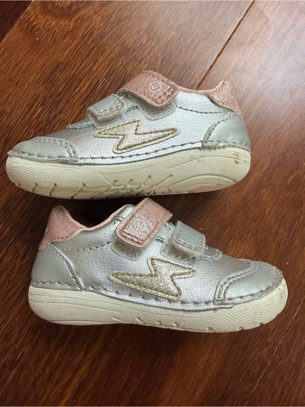 Stride Rite Silver and Pink Glitter Velcro Walker Shoes